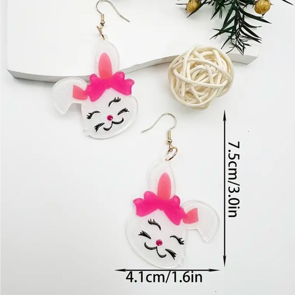 Pink Bow Bunny Earrings - Picture 2 of 2